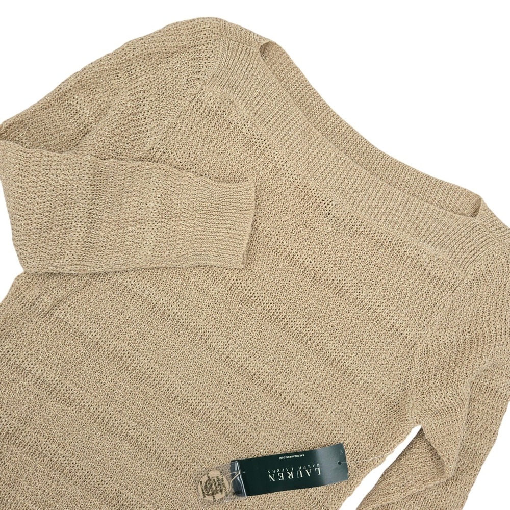 Lauren Ralph Lauren Womens NWT Small Boat Neck Sweater Metallic Gold Open Knit